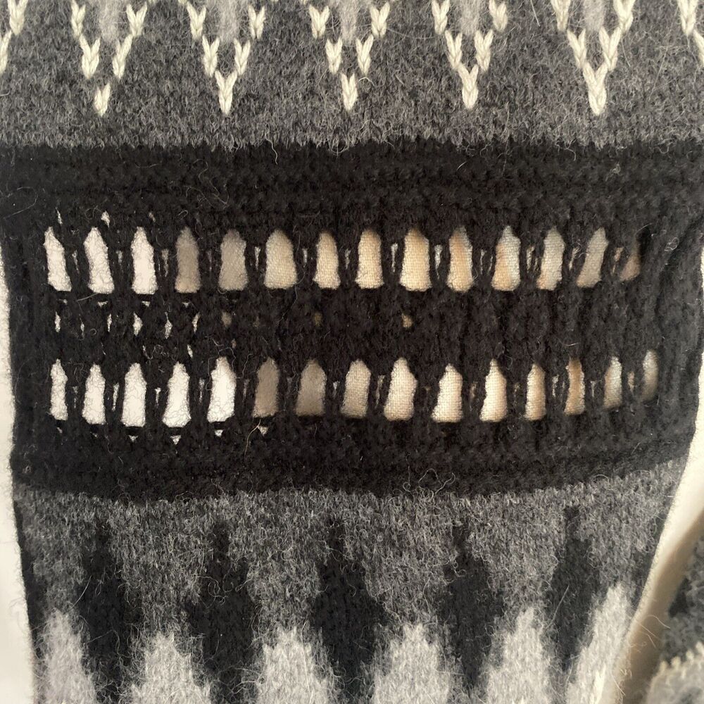 Lauren Ralph Lauren Scarf Black/Grey Geometric Knit Lambs Wool Crochet Details - Picture 4 of 7